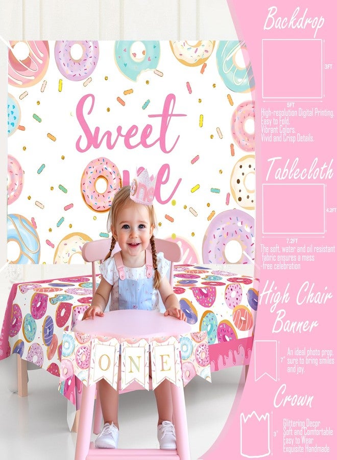 Fiesec Sweet One Birthday Decoration for Girl - 128 PCs Donut Themed 1st Birthday Party Supplies, Party Backdrop, Balloon Boxes, Banner, Donut Foil Balloons, Highchair Banner - Image 5